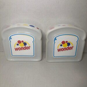 2 Vintage Wonder Bread Sandwich Containers School Lunch Box Plastic Lid